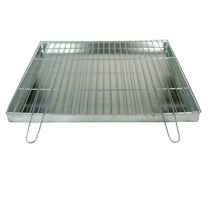 Grotelės griliui statyti 70x60 - skersmuo 4mm - sulankstomos rankenos - chromuotos su pakura / pelenų keptuvė