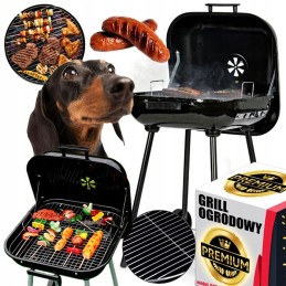 Didelė anglinė sodo kepsninė su tvirtu metaliniu reguliuojamu grotelių dangčiu