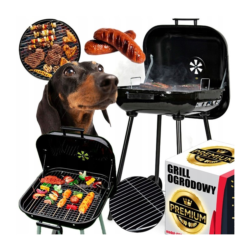 Didelė anglinė sodo kepsninė su tvirtu metaliniu reguliuojamu grotelių dangčiu