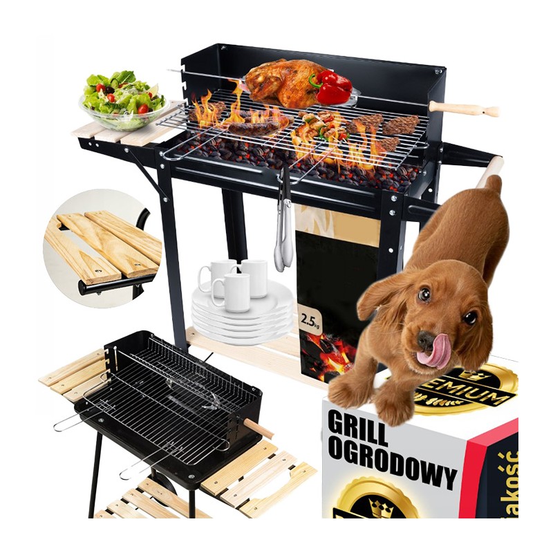 Didelė anglinė kepsninė su lentynomis, grotelės, sodo laužavietė