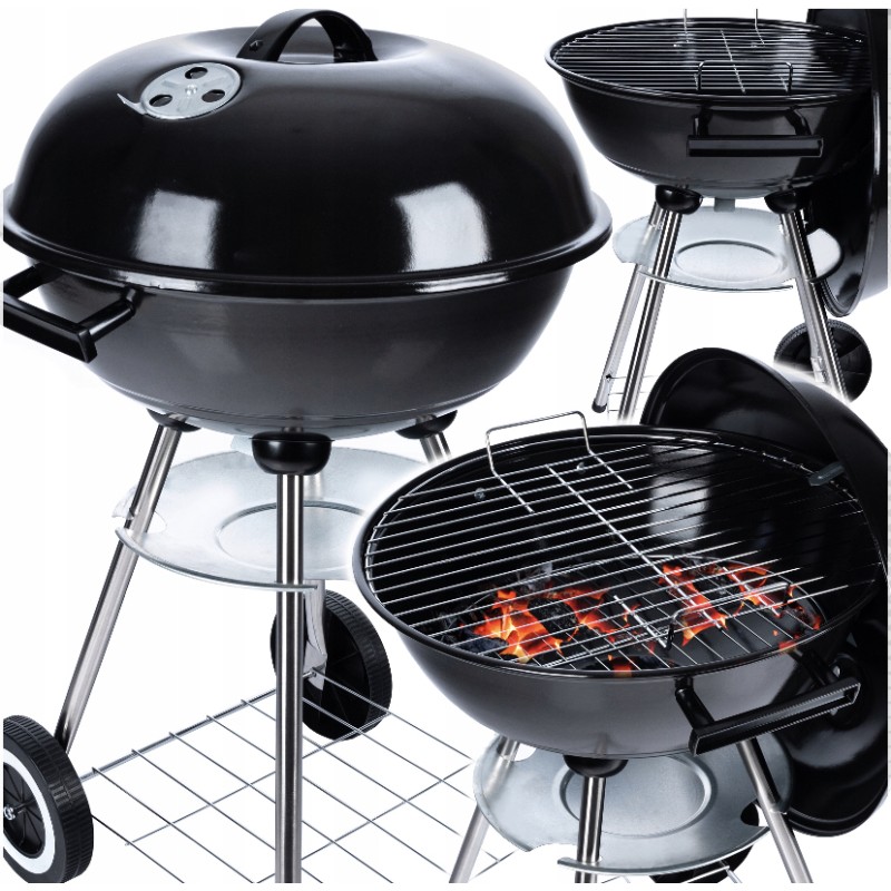 Didelės anglies kepsninės su dangčiu, lentyna, didelės grotelės, 41 cm