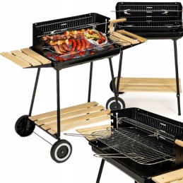 Sodo anglies grilis ant ratukų, 3 lentynos, didelės grotelės, 52x32, chromuotos grotelės