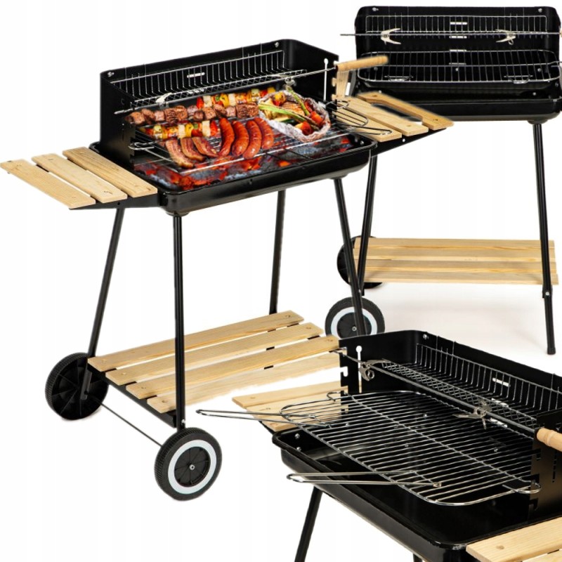 Sodo anglies grilis ant ratukų, 3 lentynos, didelės grotelės, 52x32, chromuotos grotelės