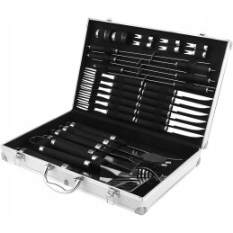 XXL grilio rinkinys lagamine, priedai, 33 viename plieniniai grilio indai