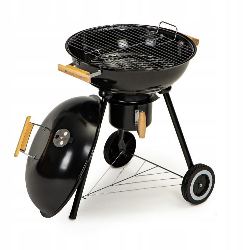 Sodo kepsninė su dangteliu ant ratukų, nešiojamasis anglinis trikojis su lentyna