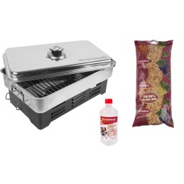 Biowin 330001 nešiojama rūkykla su termometru + alksnio/buko drožlės 450g + gelinis kuras 1l