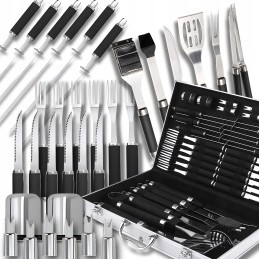 XXL grilio rinkinys lagamine, priedai, 33 viename plieniniai grilio indai