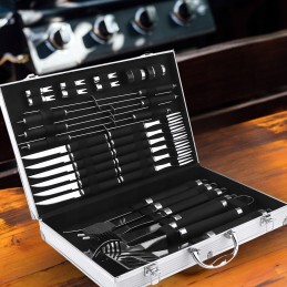 XXL grilio rinkinys lagamine, priedai, 33 viename plieniniai grilio indai