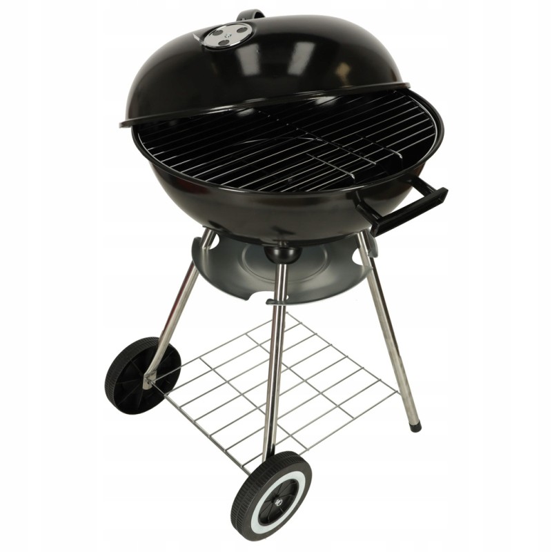 Sodo anglies grilis su dideliu apvaliu pelenų keptuvės dangčiu