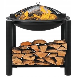 Plieninis židinys su malkine, 58 x 58 cm x 55 cm