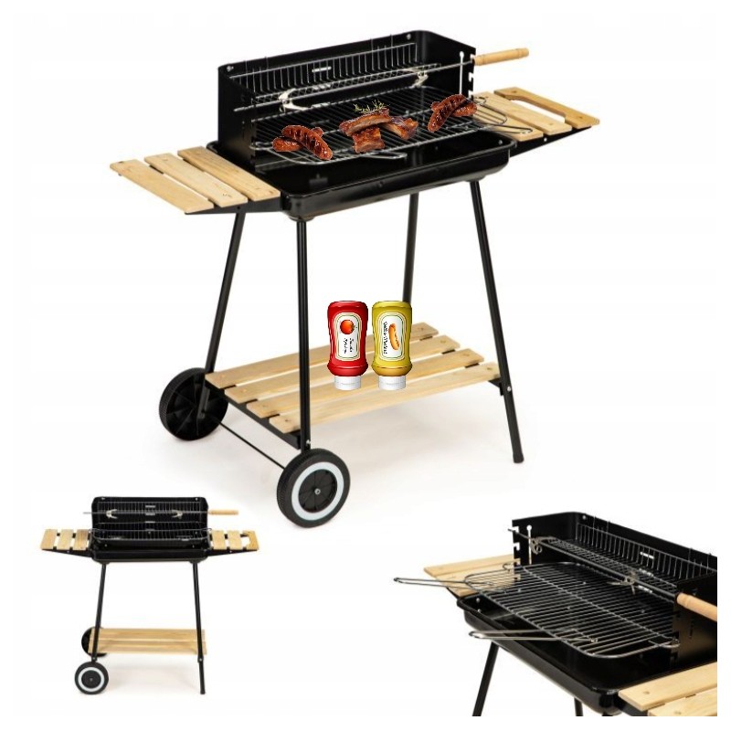 Anglies kepsninė su lentynomis, reguliuojamos dvigubos grotelės, grilis ant ratukų