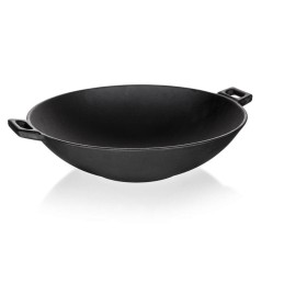Ketaus wok keptuvė, juoda, didelė, sunki, 36-5 cm