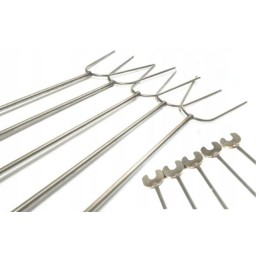 Nerūdijančio plieno laužo šakės 140cm 5 vnt + nerūdijančio plieno atramos 5 vnt