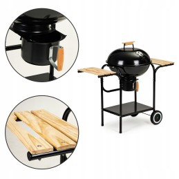 Sodo kepsninė su anglimis su dangteliu ir lentynomis, grotelėmis ir pelenine