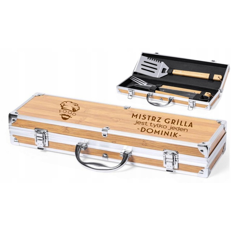 Pardavimo objektas – personalizuotas kepsninės komplektas bambukinėje dėžutėje!