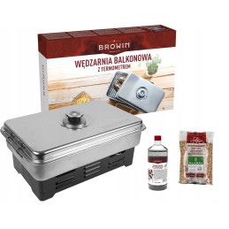 Naminė rūkykla, termometras, buko skiedros, rudasis kuras