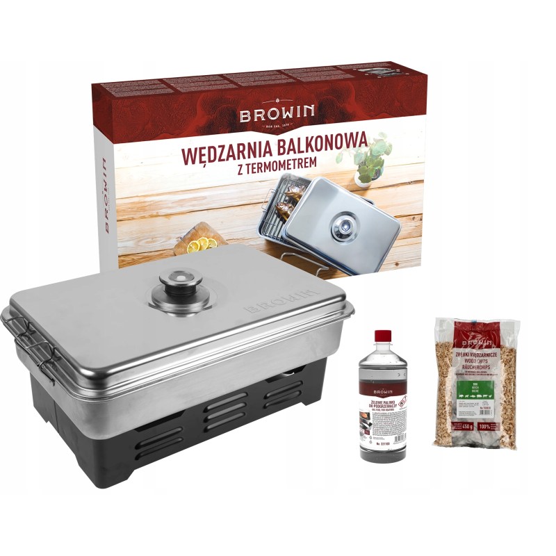 Naminė rūkykla, termometras, buko skiedros, rudasis kuras