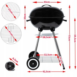 Sodo anglies grilis su dangteliu, didelė apvali pelenų keptuvė, ratai, lentyna