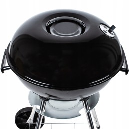 Garden charcoal grill with lid, large round ash pan, wheels, shelf