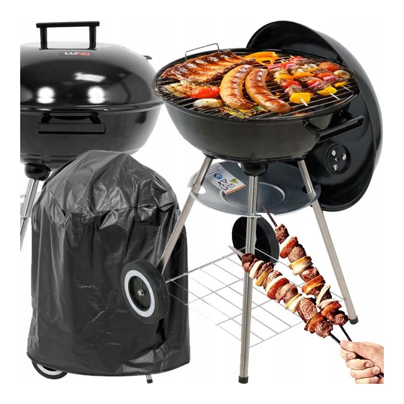 ⭐ Klasikinės, apvalios anglies kepsninės su chromuotomis grotelėmis ir temperatūrą palaikančiu dangteliu.