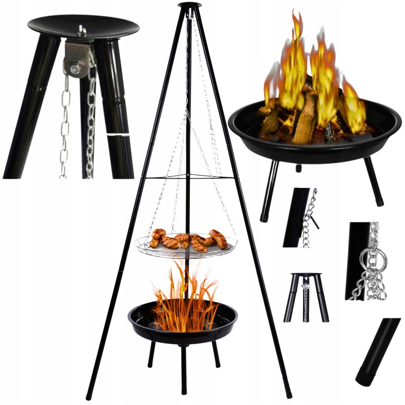 ⭐ Sodo kepsninė su anglimis, stabilus trikojis, 2 viename laužavietė ⭐