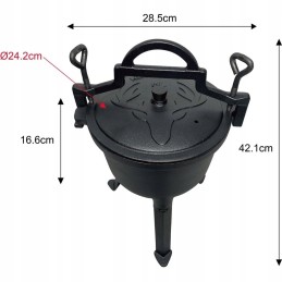 Ketaus katilas, emaliuotas, medžioklinis puodas, stovintis prie laužo, grilis, 4l