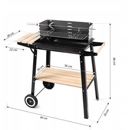 Sodo grilis su metalinėmis lentynomis, reguliuojamais grotelių ratukais