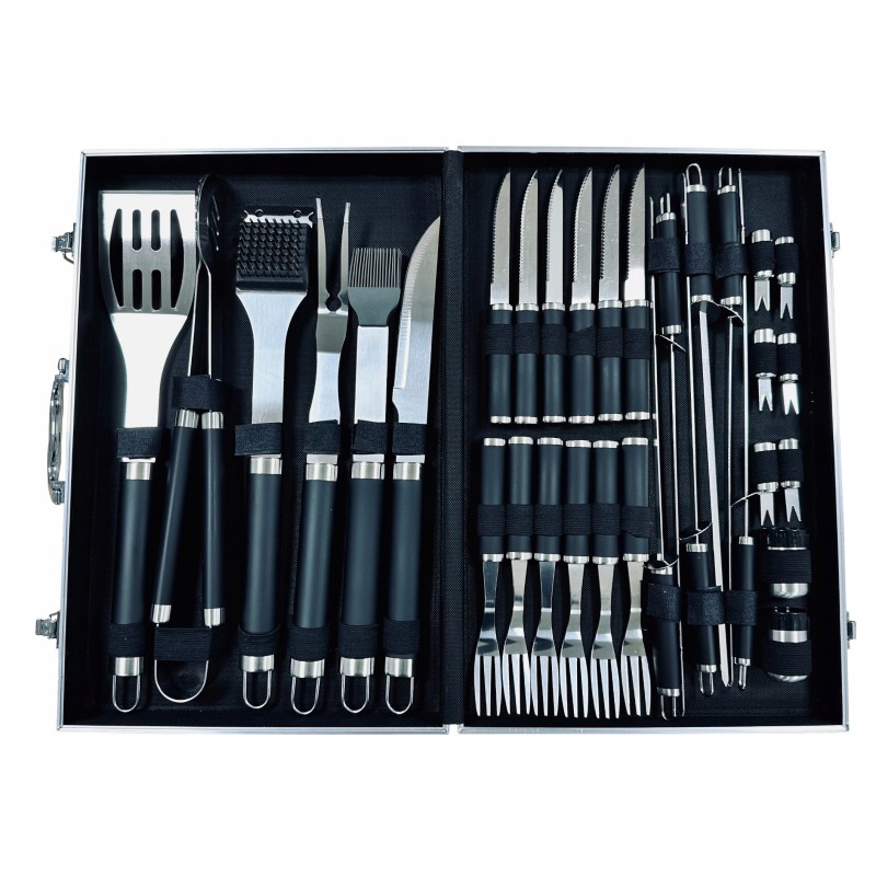 33 dalių kepsninės įrankių ir stalo įrankių rinkinys + dovanų dėklas