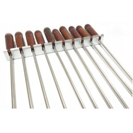 Nerūdijančio plieno kepimo šakės 140 cm, rinkinyje 10 vnt + kabykla