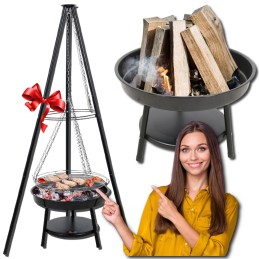 Pakabinamas sodo grilis ant grandinės, trikojis, sustiprintas, tvirtas židinys