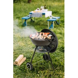 Grilis su anglimis su dangteliu, talpiomis 43 cm grotelėmis, stabiliu, tvirtu premium griliu