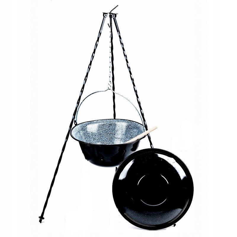 Vengriškas emaliuotas katilas 10l, stovas 120cm, dangtelis ir šaukštas