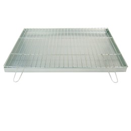 Grotelės griliui statyti 80x60 - skersmuo 4mm - sulankstomos rankenos - chromuotos su pakura / pelenų keptuvė