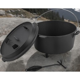 Medžioklinis katilas, ketaus puodas židiniui, grilis, 9 litrai