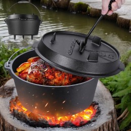 Medžioklinis katilas, ketaus puodas židiniui, grilis, 9 litrai