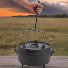 Medžioklinis katilas, ketaus puodas židiniui, grilis, 9 litrai