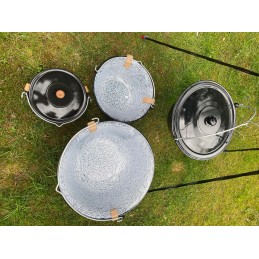 Originalus vengriškas emaliuotas katilas 13l + stovas 120cm + dangtelis + šaukštas