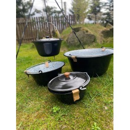 Originalus vengriškas emaliuotas katilas 13l + stovas 120cm + dangtelis + šaukštas