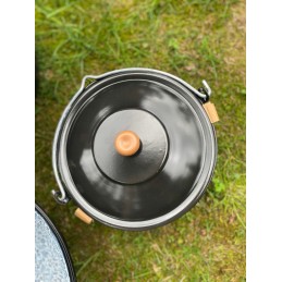 Originalus vengriškas emaliuotas katilas 10l + stovas 120cm + dangtis