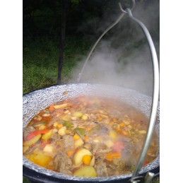 Originalus vengriškas emaliuotas katilas 10l + stovas 120cm + dangtis