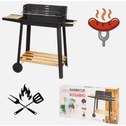 Sodo sulankstomos anglies kepsninės ant ratukų su reguliuojamomis grotelėmis ir lentyna