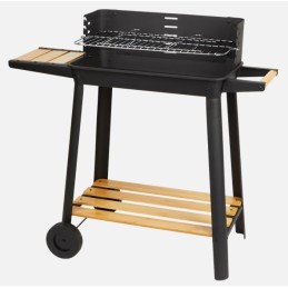 Sodo sulankstomos anglies kepsninės ant ratukų su reguliuojamomis grotelėmis ir lentyna