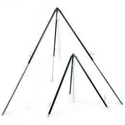 Trikojis stovas katilui, reguliuojamos plieninės grotelės ugniai