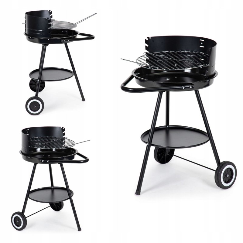 Round garden grill with adjustable grate height