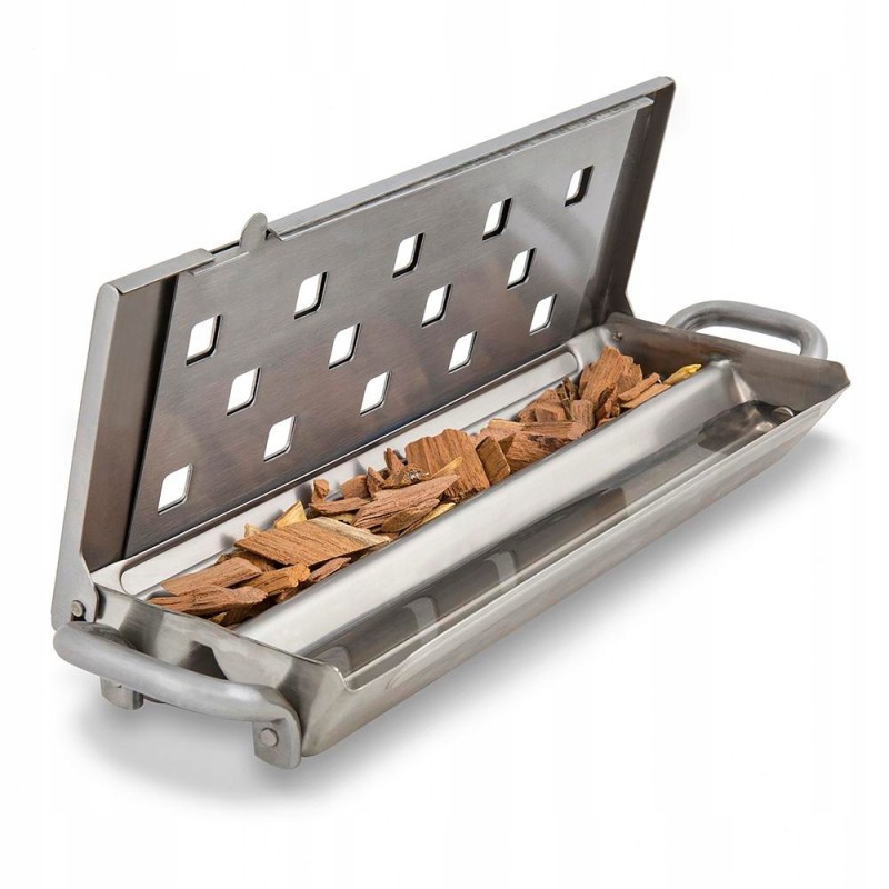 Plieninė dėžė rūkymui ant kepsninės karaliaus kepsninės, 2 kameros, marinato drožlės