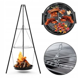 Židinys, kepsninė, laužavietė su grotelėmis ant 2 viename rėmo