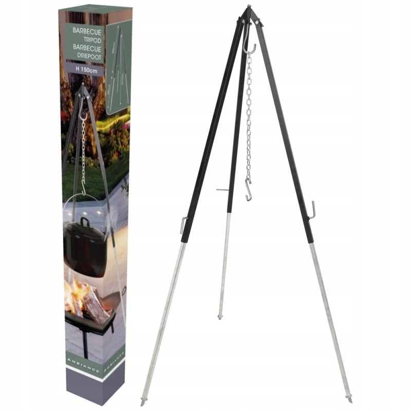 Katilo stovas, plieninės grotelės, reguliuojamas trikojis, 150 cm