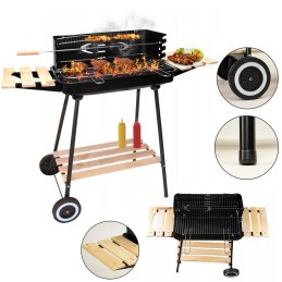 Sodo kepsninė su anglimis su reguliuojamomis lentynomis, 2 grotelėmis, nešiojamasis grilis su lentynomis