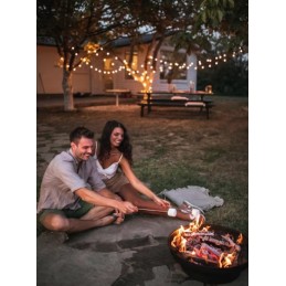 Sodo anglis grilis su pelenų keptuvėje, metalinės apvalios grotelės su dangteliu