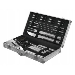 ⭐ Grilio stalo įrankiai lagamine su aliuminio rėmu [18 vnt.]